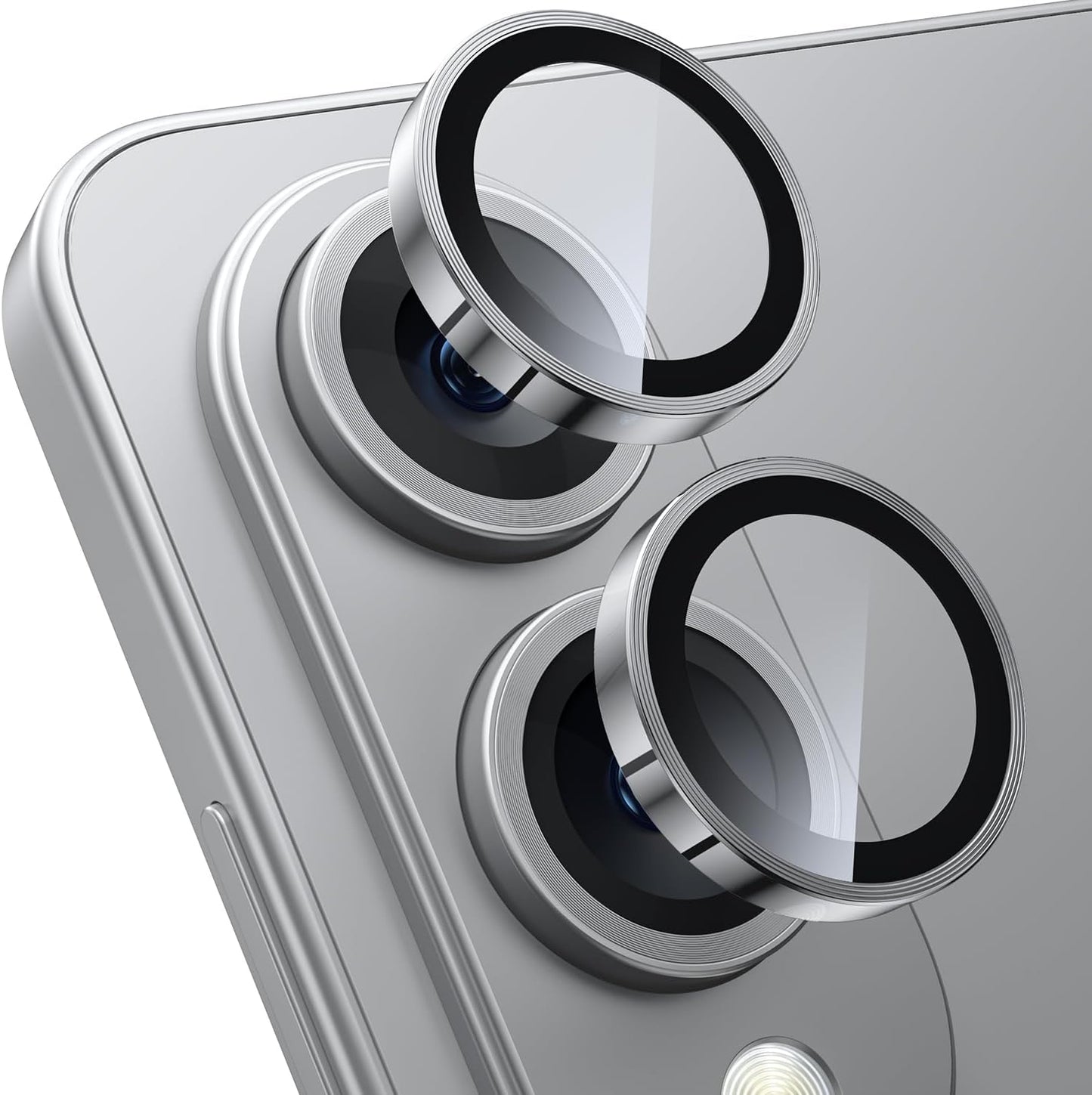 WSKEN for Samsung Galaxy S25 Edge Camera Lens Protector - Edge Thin Case Friendly, 9H Shatterproof Tempered Glass with Aluminum Metal Circle Camera Screen Protector Cover Accessories, Silver