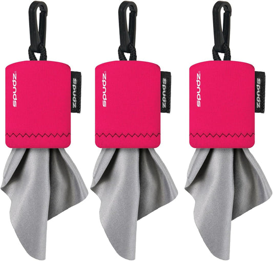 SPUDZ Classic Microfiber Lens Cleaner – Clip-On Pouch, Washable – for Binoculars, Scopes, Glasses, Screens | Pink, 6 x 6 Inch (3-Pack)