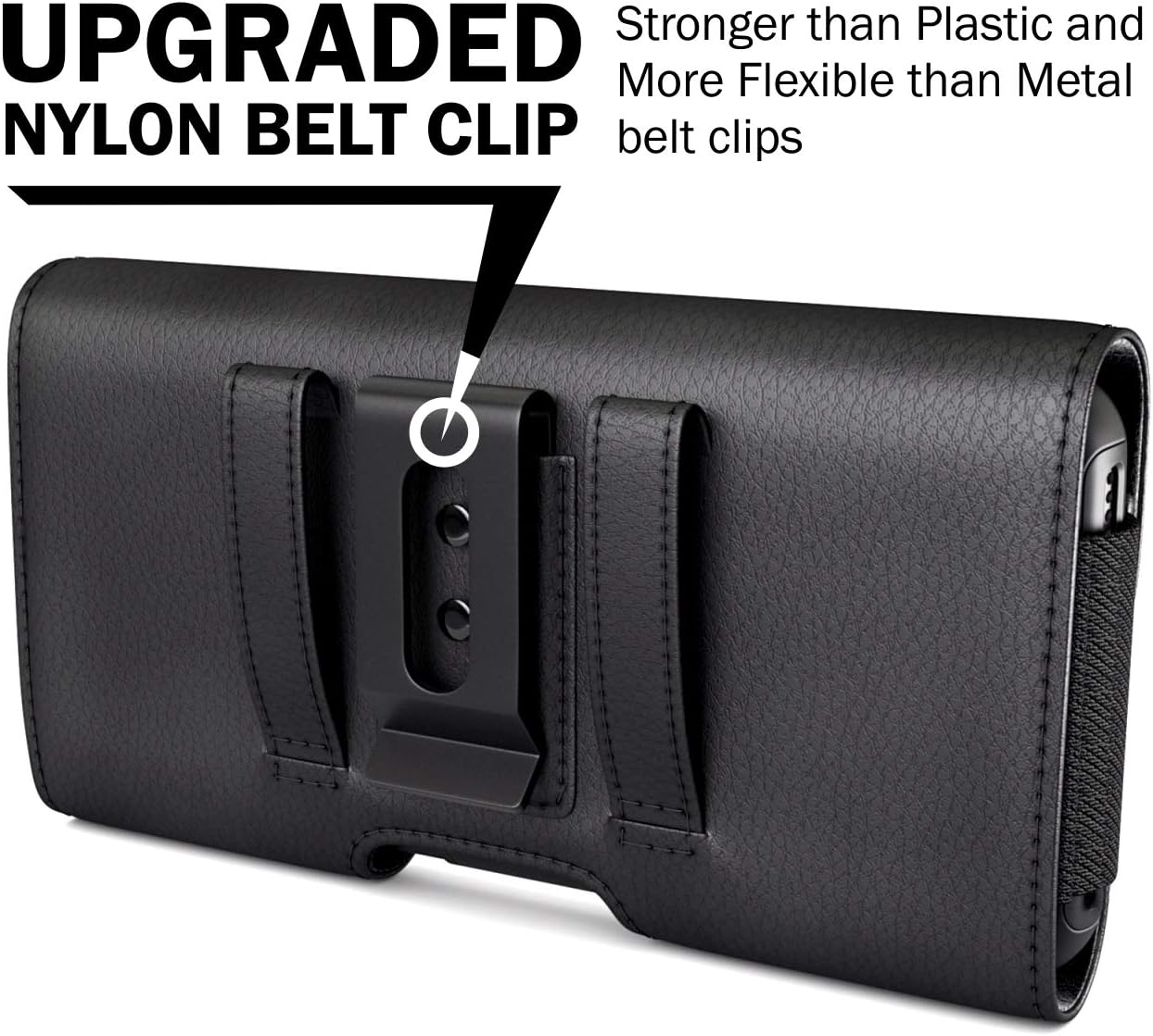 Holster for iPhone 16 16e Pro 15 14 13 12 11 10 XR Xs X, Samsung Galaxy S25 S24 S23 5G - Cell Phone Belt Holder Case with Clip - ID Card Magnetic Pouch - Black