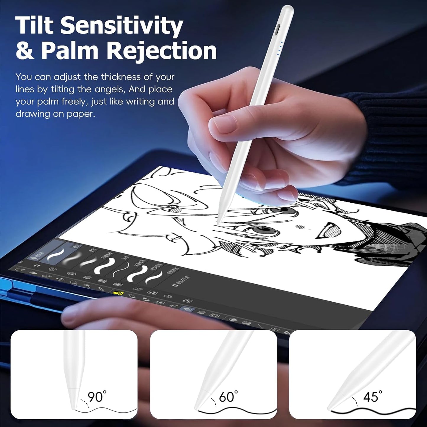 Stylus Pen for iPad Pencil 10th Generation,20 Mins Fast Charge with Tilt Sensitivity&Palm Rejection Stylist for(2018-2025)Apple iPad 6/7/8/9/10/11(A16), Air3/4/5/M2/M3, Mini5/6, Pro 11"/12.9"/M4,White