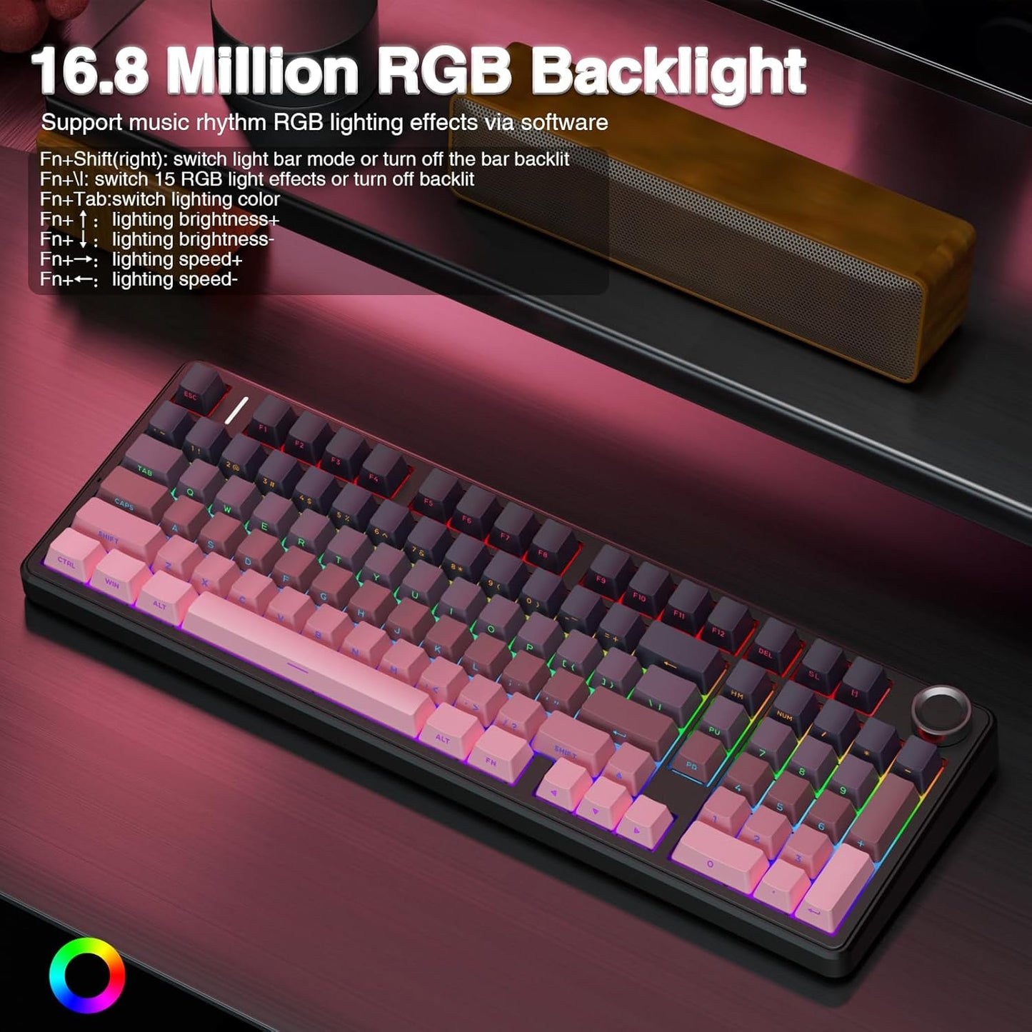 AULA F99 Pro Wireless Mechanical Keyboard with Knob,Tri-Mode BT5.0/USB-C/2.4GHz Hot Swappable Keyboard,Pre-lubed Switches,RGB Backlit Computer Gaming Keyboards