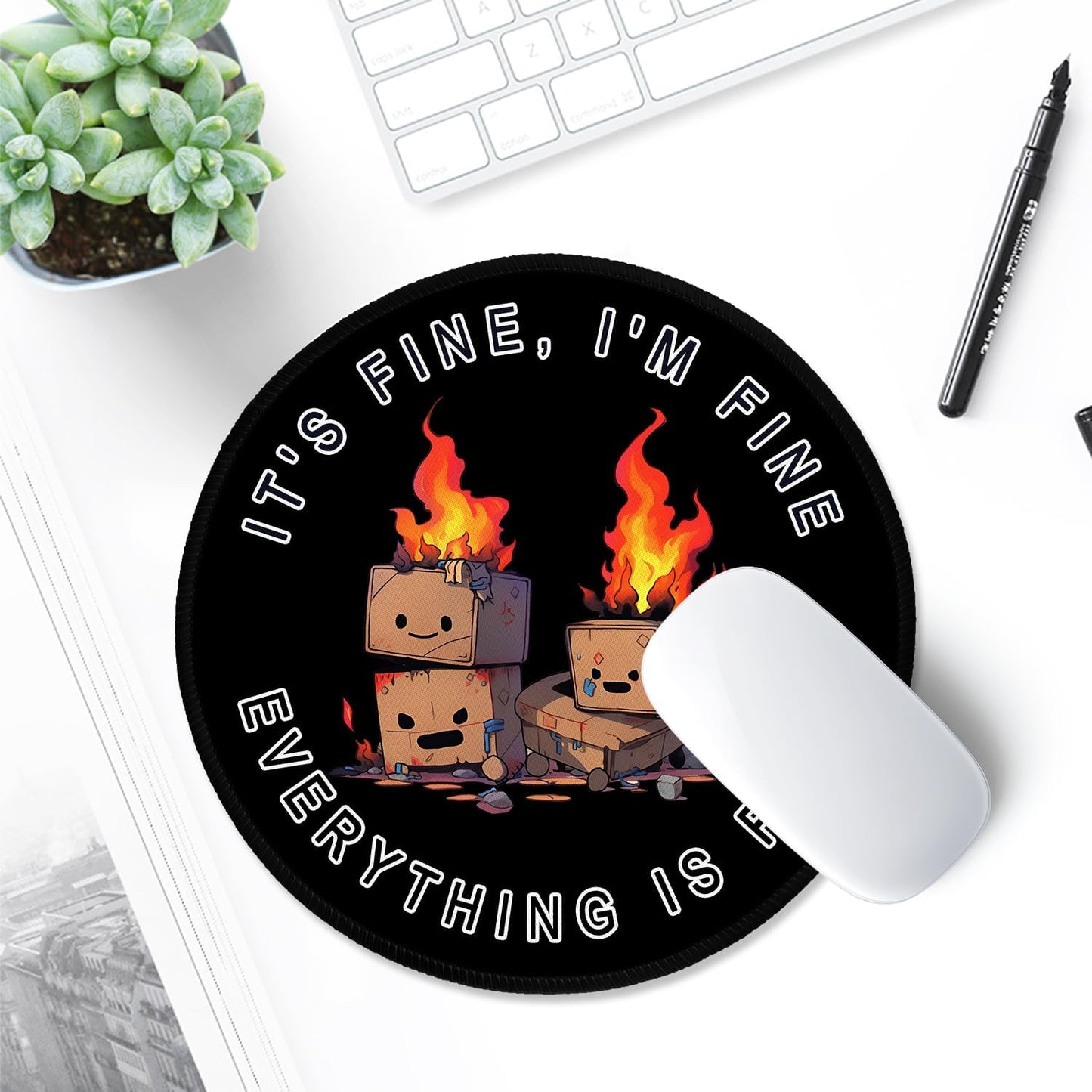 ITNRSIIET Round Mouse Pad with Stitched Edge Premium-Textured Waterproof Non-Slip Rubber Base Desktop Protection Mat Diameter 8.7 inches, Pretty Burning Box