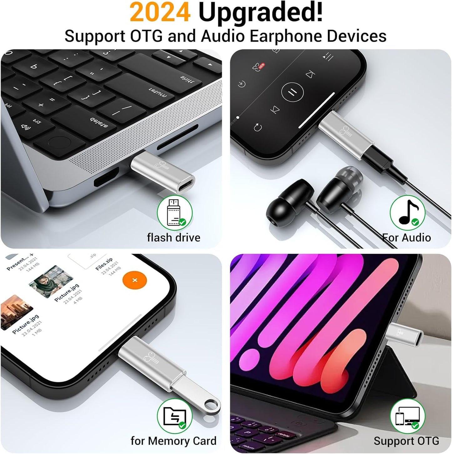 Temdan 2 Pack Lightning to USB C Adapter for iPhone 15/16 Pro/Pro Max/Plus, Support Audio/OTG Adapter, Type C Charger Connector Cable, Silver