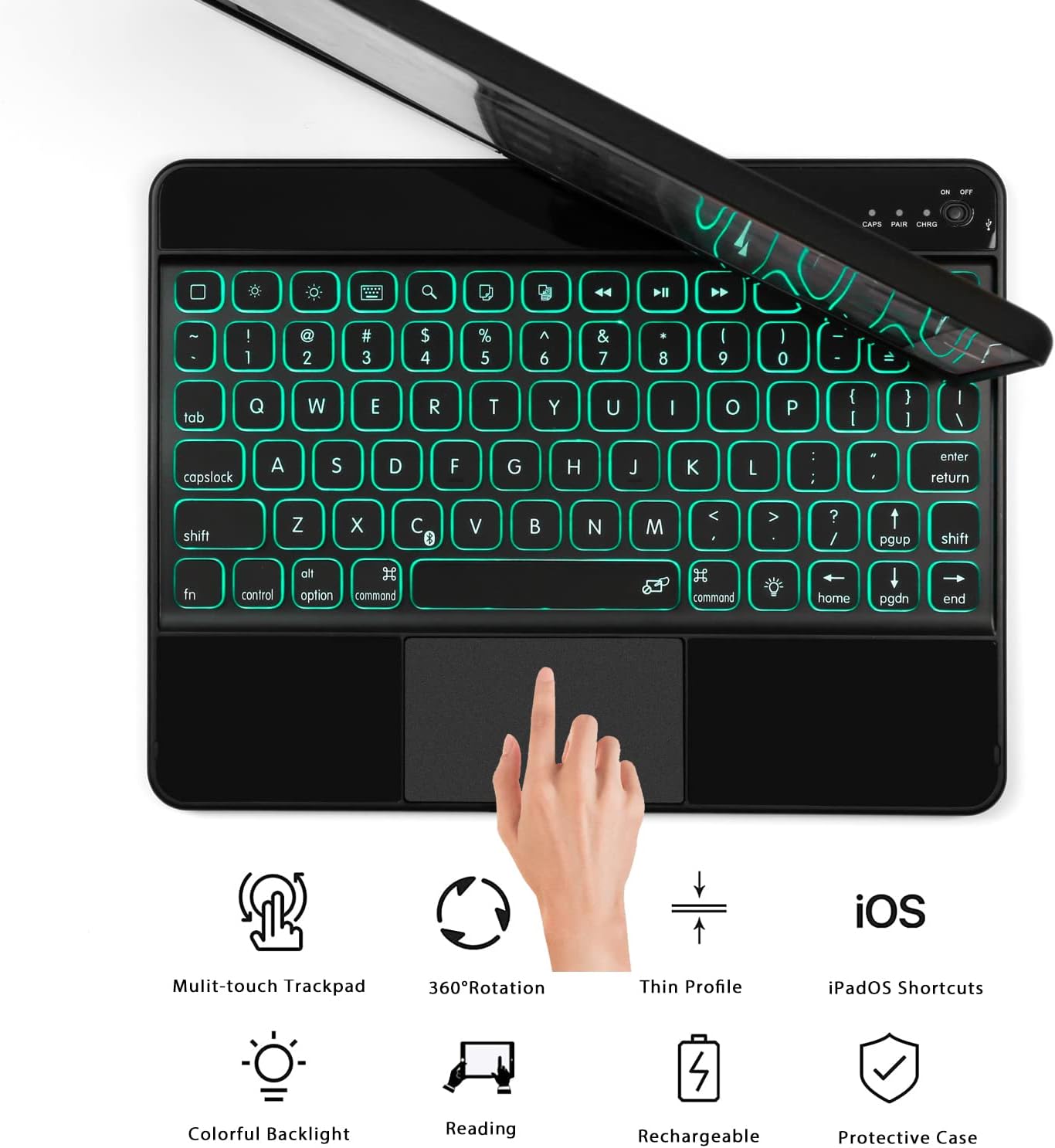 Keyboard case for iPad 9th Generation 10.2 inch 2021/ 8th Gen 2020/7th 2019/iPad air 3rd/iPad pro 10.5 2017, Multi Touchpad 360 Swivel Light Thin Cover Backlight