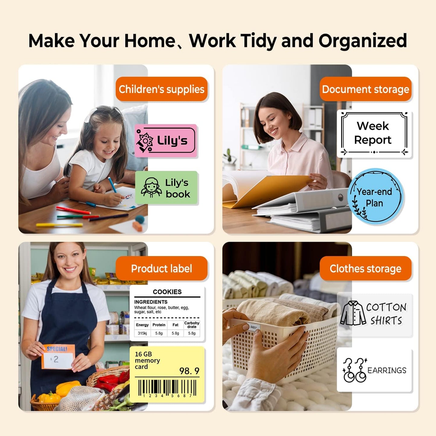 Phomemo M110 Label Maker Machine-Barcode Label Printer, Portable Sticker Maker for Price Tag, Logo,Address, Mailing, Home, Office & Small Business, Compatible with Phones&PC Orange