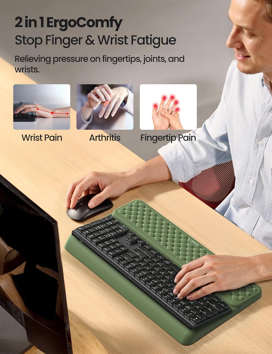 Vaydeer Wrist Rest with Keyboard Stand, Computer Wrist Support Pad, Ergonomic Keyboard Riser Holder Lifter Tray with Wrist Pad, Memory Foam Desk Cushion, Palm Hand Typing for Office Home School-Pink