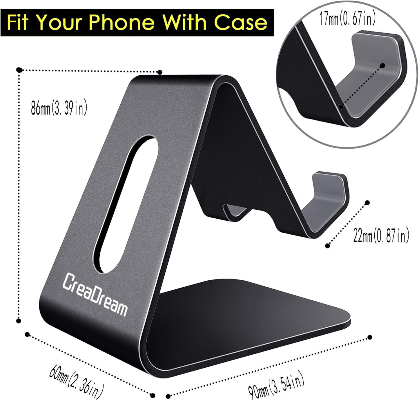 CreaDream Cell Phone Stand, Cradle, Holder, Aluminum Desktop Stand Compatible with Switch, All Smart Phone, iPhone 11 Pro Xs Max Xr X Se 8 7 6 6s Plus SE 5 5s-Black
