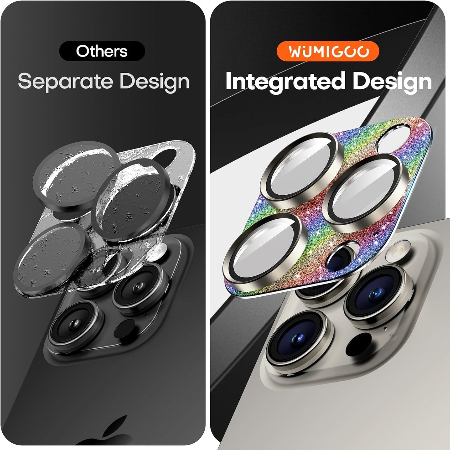Camera Lens Protector for iPhone 16 Pro Max/16 Pro/iPhone 15 Pro Max/15 Pro/iPhone 14 Pro Max/14 Pro, Aluminum Alloy Sapphire Glass Camera Screen Cover, Case Friendly- Glitter Colorful