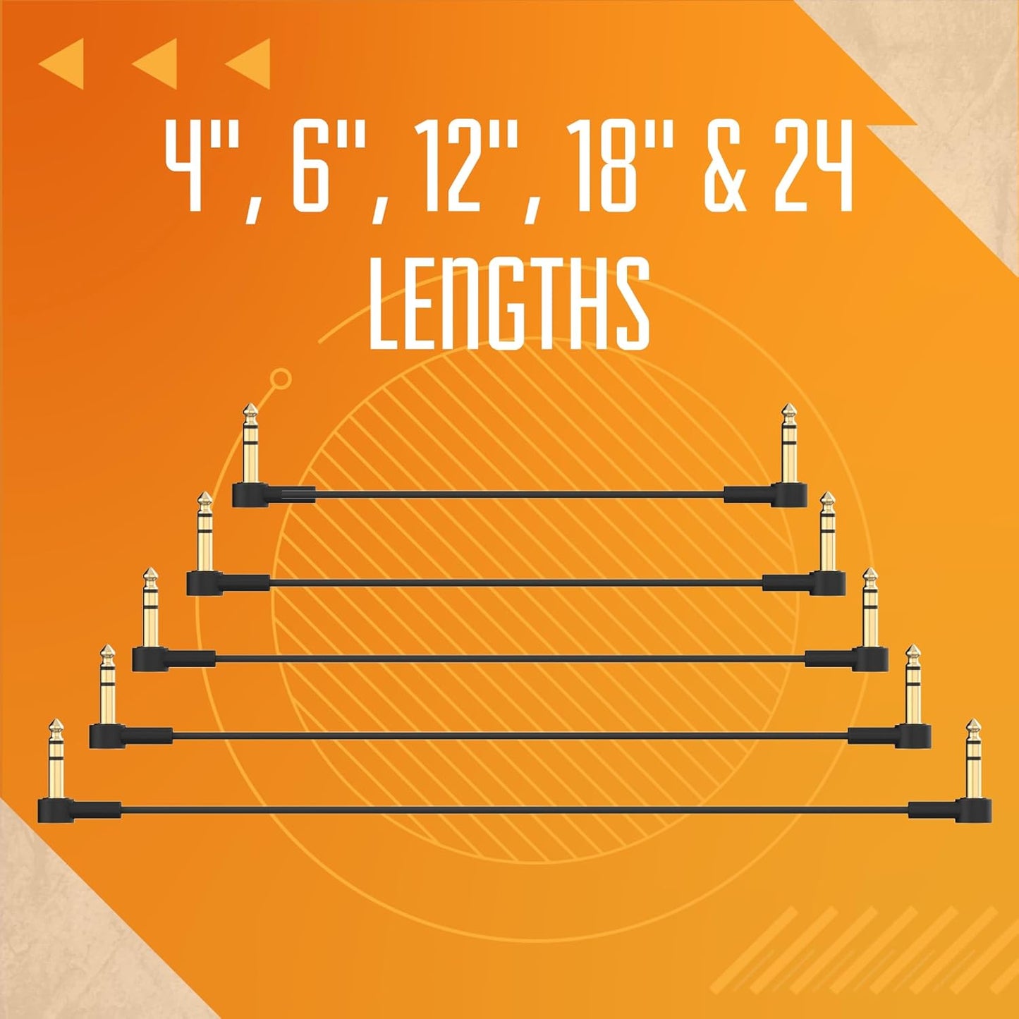 Rock Stock 1/4" Stereo TRS Flat Patch Cables - 6" Ultra-Thin, Right Angle, Low Profile, Gold Plated, Braided Shielding - Maximize Pedalboard Space, Eliminate Noise, Connect Guitar Effects Pedals