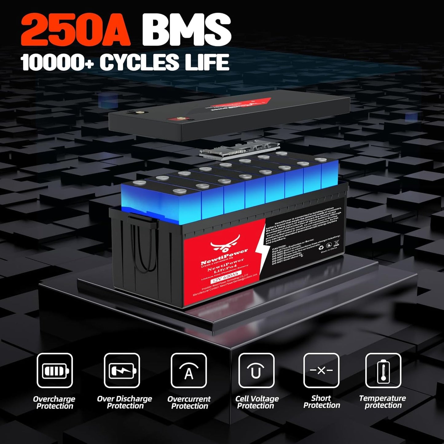 12V 600Ah Lithium LiFePO4 Battery with 250A BMS Grade A Cells Deep Cycle Rechargeable Battery,10000+ Cycles,Perfect for Golf Cart,Off Grid Applications (12.8V 600Ah-BLU)