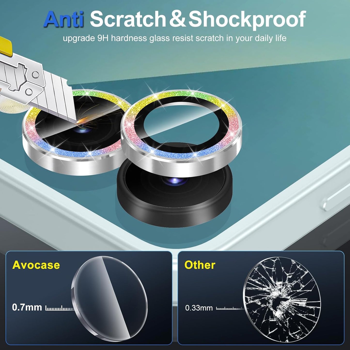 for Samsung Galaxy Z Flip 7 Camera Lens Protector, Individual Metal Ring Tempered Glass Lens Cover, [Strong Adsorption] Scratch Resistant Ultra-Thin HD Clear Lens Cover, 1 Set-Colorful Sparkly