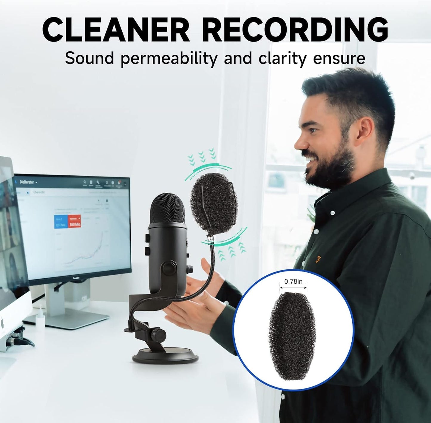 Pop Filter for Microphone - Sponge Layered Pop Wind Screen with Enhanced Flexible 360° Gooseneck