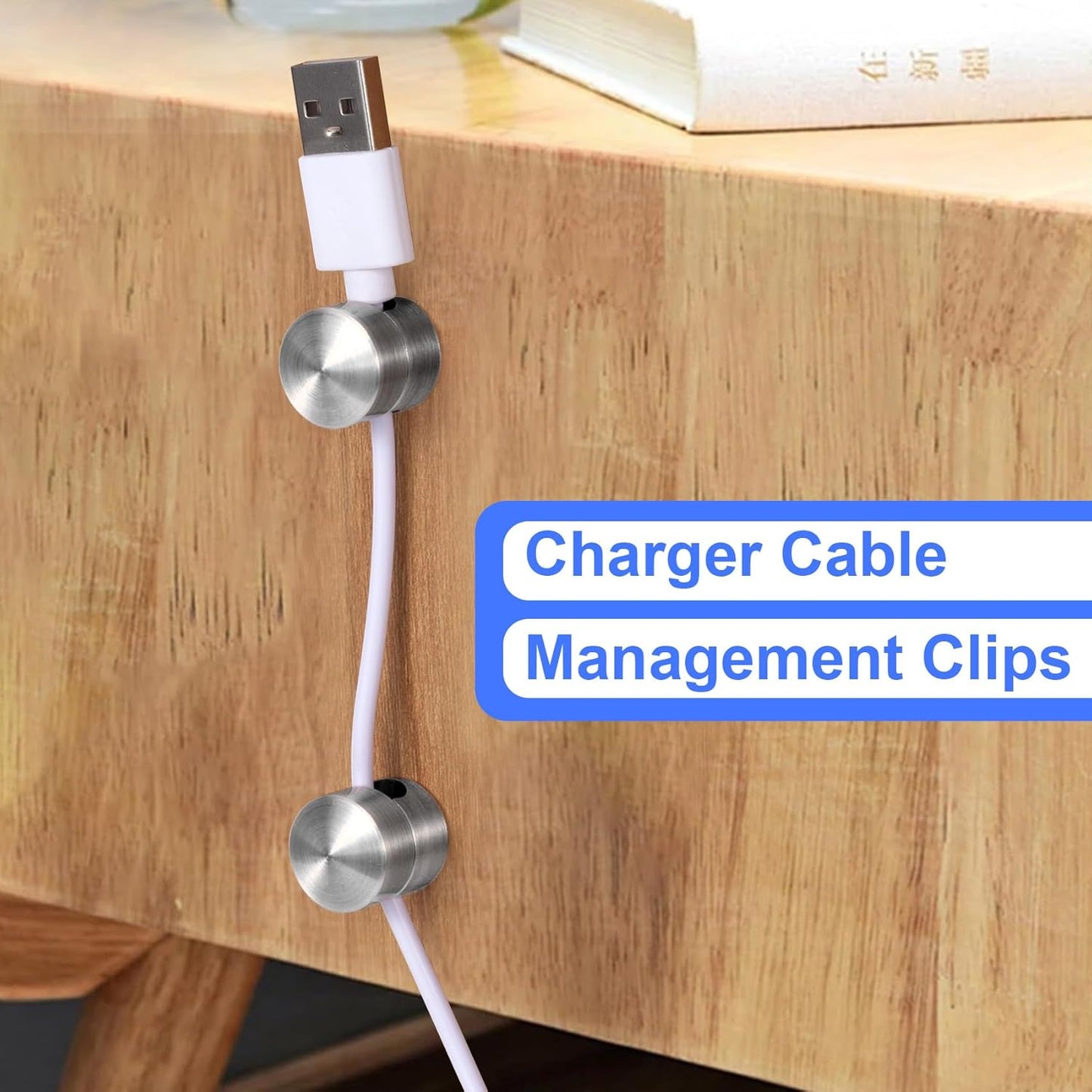 2 Sets Charger Holders for Cords, Silver Adjustable Cable Anchor Holders, Adhesive Metal Cord Clips, Cable Management Wire Organizers for Desk, Office, Nightstand