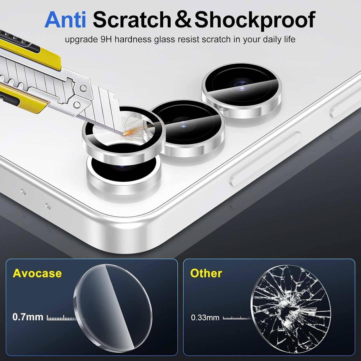 for Samsung Galaxy S24 FE Camera Lens Protector, Individual Metal Ring Tempered Glass Lens Cover, [Strong Adsorption] Scratch Resistant Ultra-Thin HD Clear Lens Cover, 1 Set-Slivery Ring
