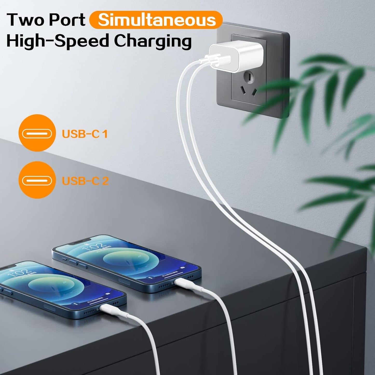 Fast iPhone Charger,Dual Port USB C iPhone Charger Fast Charging Block,2Pack Double Type C Apple Wall Charging Adapter Plug,4Pack Quick USB C to Lightning Cable for iPhone 14Pro/13/12/11/MiNi/XS/XR/SE