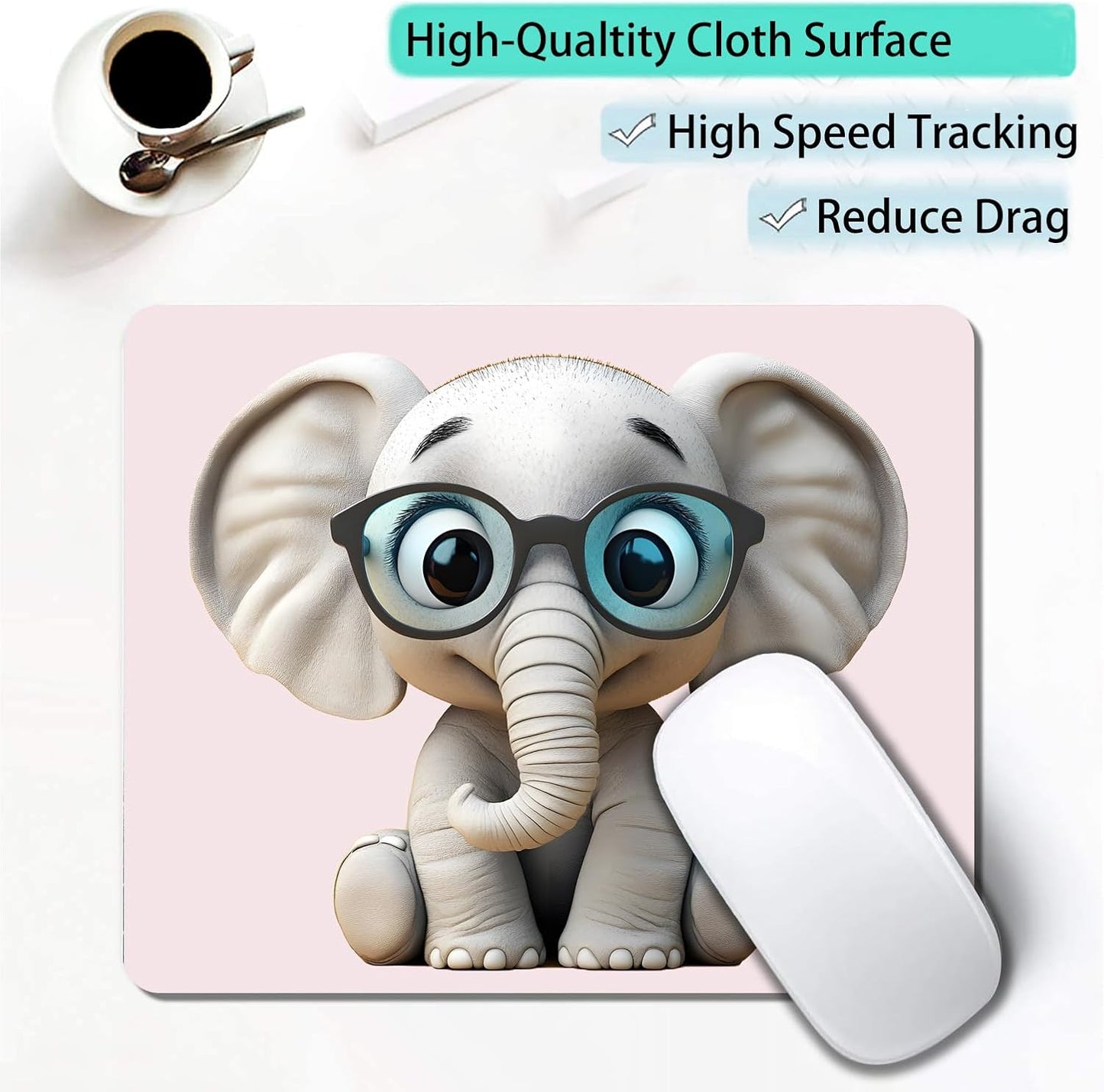 Cute Cartoon Anime Elephant Custom Mouse Pad with Non-Slip Rubber, Small Square Design for Wireless Laptop & Computer Mouse Pads for Desk, 9.5 x 7.9 inch Smooth Surface for Gaming & Office