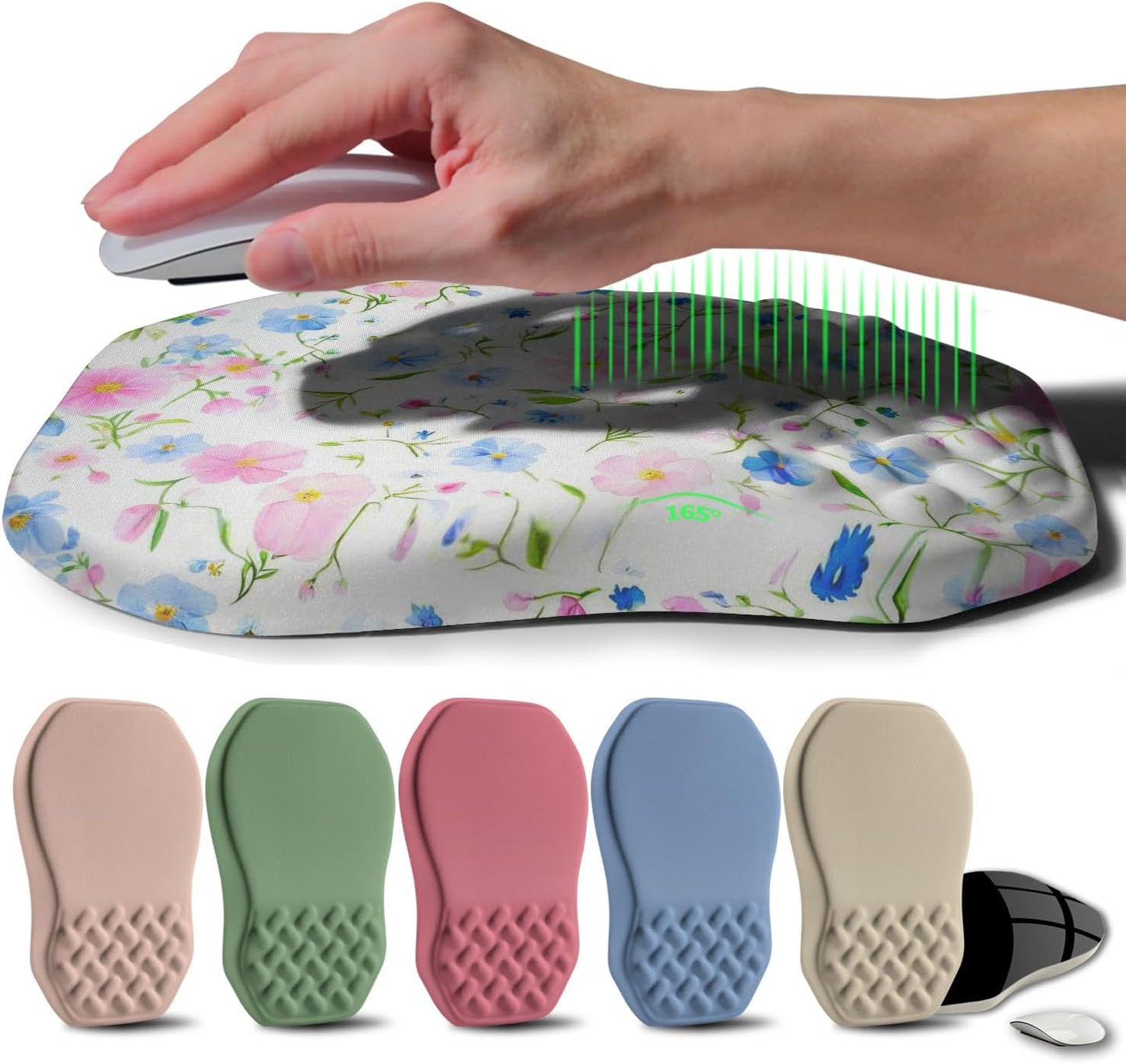 Ergonomic Raised Mouse Pad Wrist Support with Bilateral Slope Memory Foam Mousepad for Wrist Rest and Carpal Tunnel Pain Relief 11.8x7.9〃 Little Flower