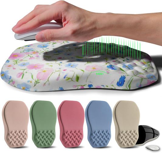 Ergonomic Raised Mouse Pad Wrist Support with Bilateral Slope Memory Foam Mousepad for Wrist Rest and Carpal Tunnel Pain Relief 11.8x7.9〃 Little Flower