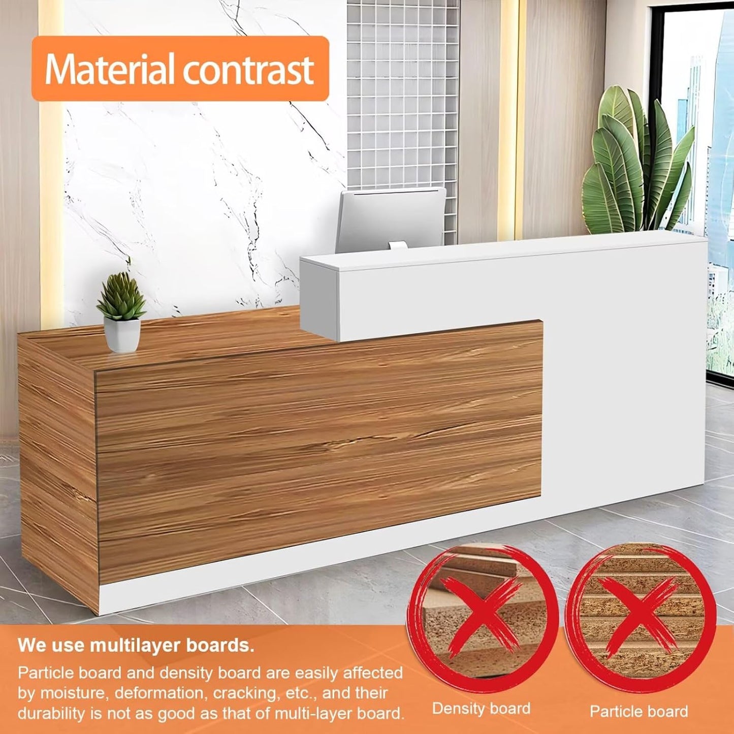 Reception Desk with Counter Modern Checkout Counter with Lockable Drawer Keyboard Tray Receptionist Desk for Office Salon Reception Table G Right 55inch/140cm