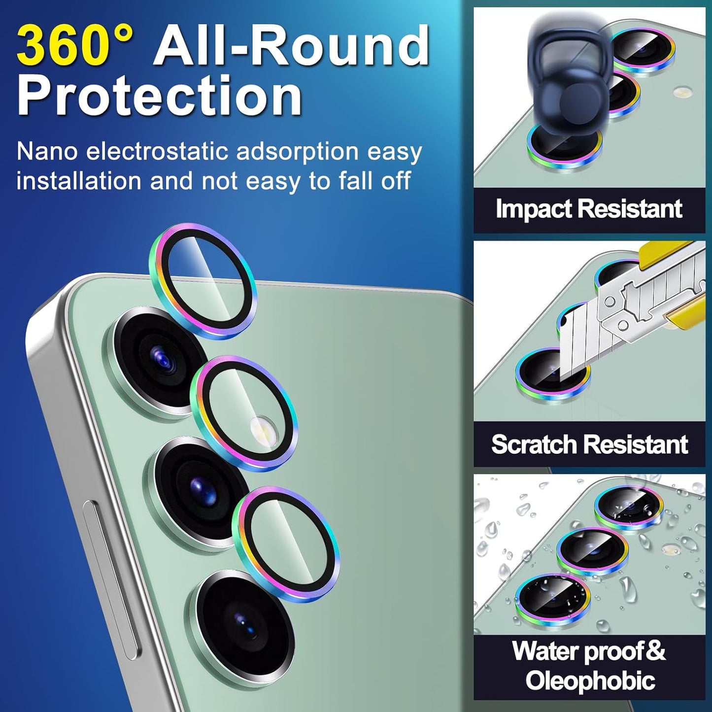 for Samsung Galaxy S24 FE Camera Lens Protector, Individual Metal Ring Tempered Glass Lens Cover, [Strong Adsorption] Scratch Resistant Ultra-Thin HD Clear Lens Cover, 1 Set-Colorful