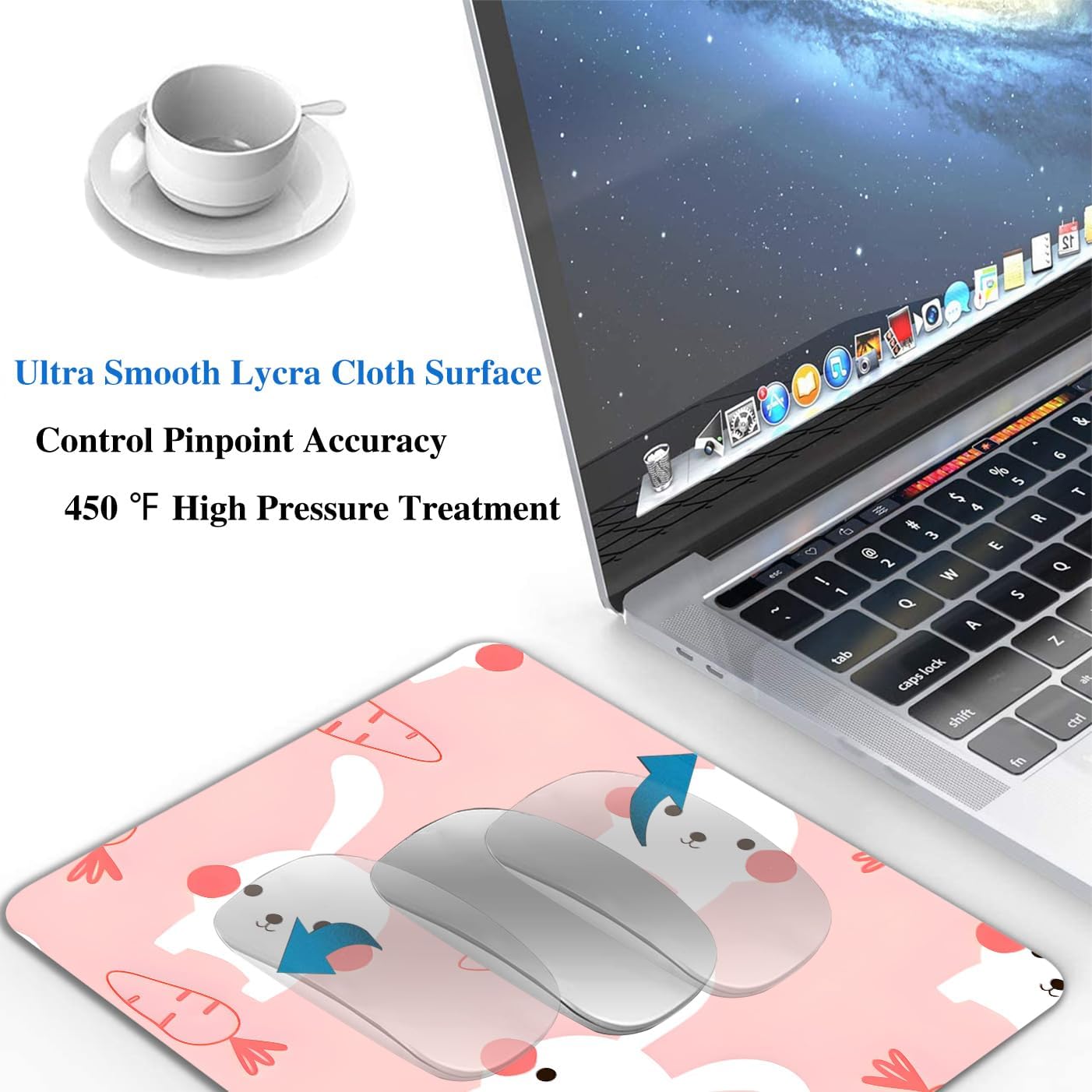Pink Kawaii Rabbit Mouse Pads for Desk, Portable Wireless Computer Mouse pad Small Design with Women, Non-Slip Rubber Base Laptop Mousepad 9.5" x 7.9" Smooth Surface for Office & Travel