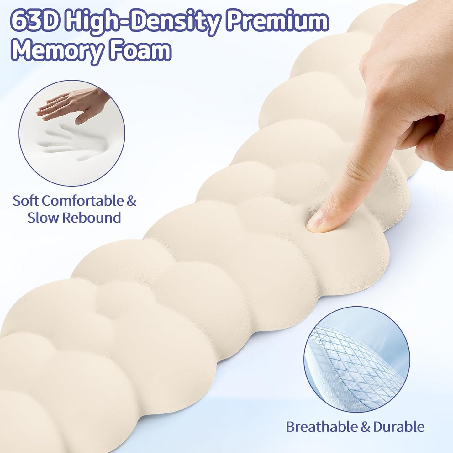 Cloud Wrist Rest for Keyboard and Mouse, Memory Foam PU Leather Keyboard Wrist Rest with Ergonomic Support, Non-Slip Base, Cute Arm Rest Pad & Palm Cushion, Office Desk Accessory, Beige