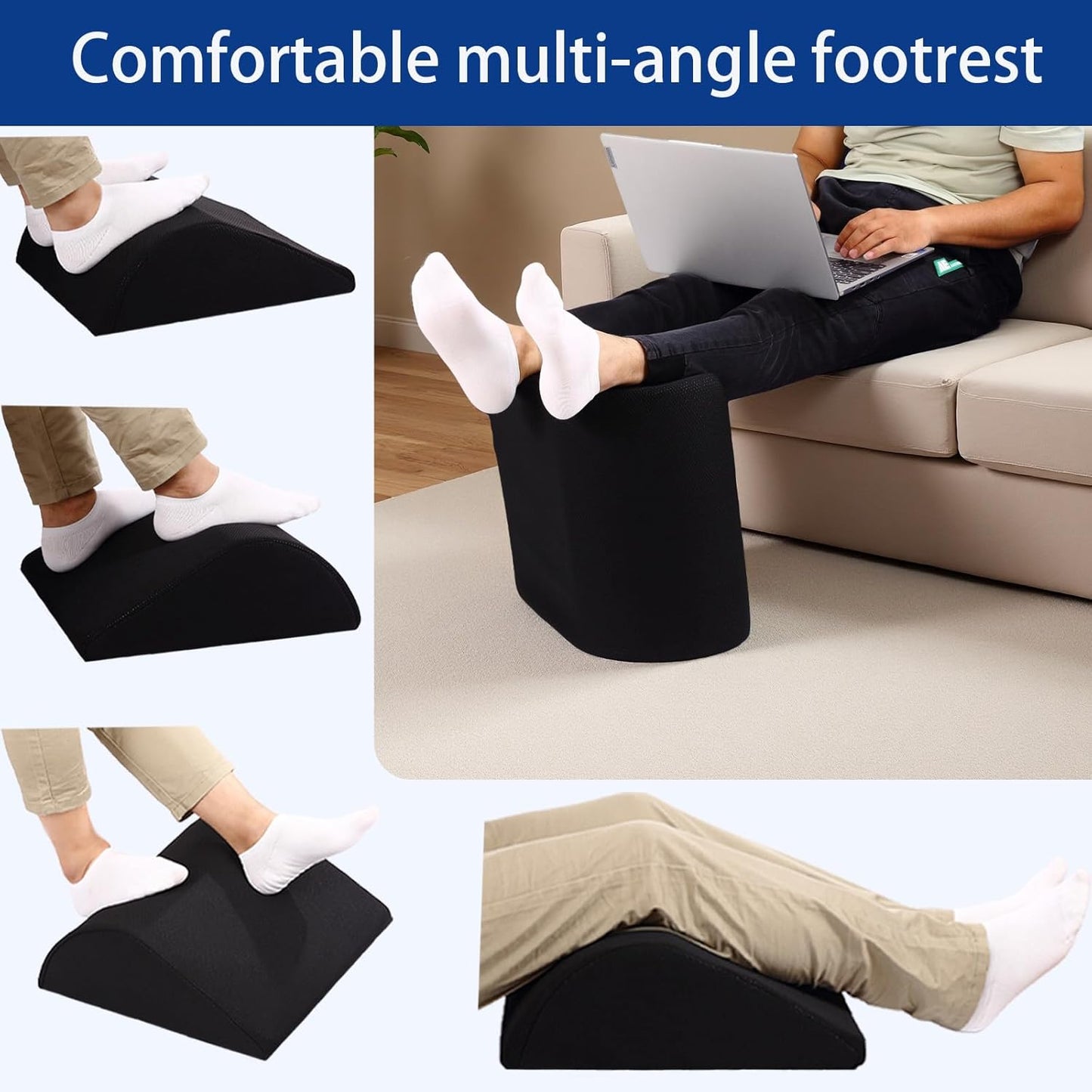 Foot Rest for Under Desk at Work Ergonomic Under Desk Footrest，Support Foot Pillow Double-Sided Footstool， for Office, Home & Gaming Leg Elevation Pillow Black