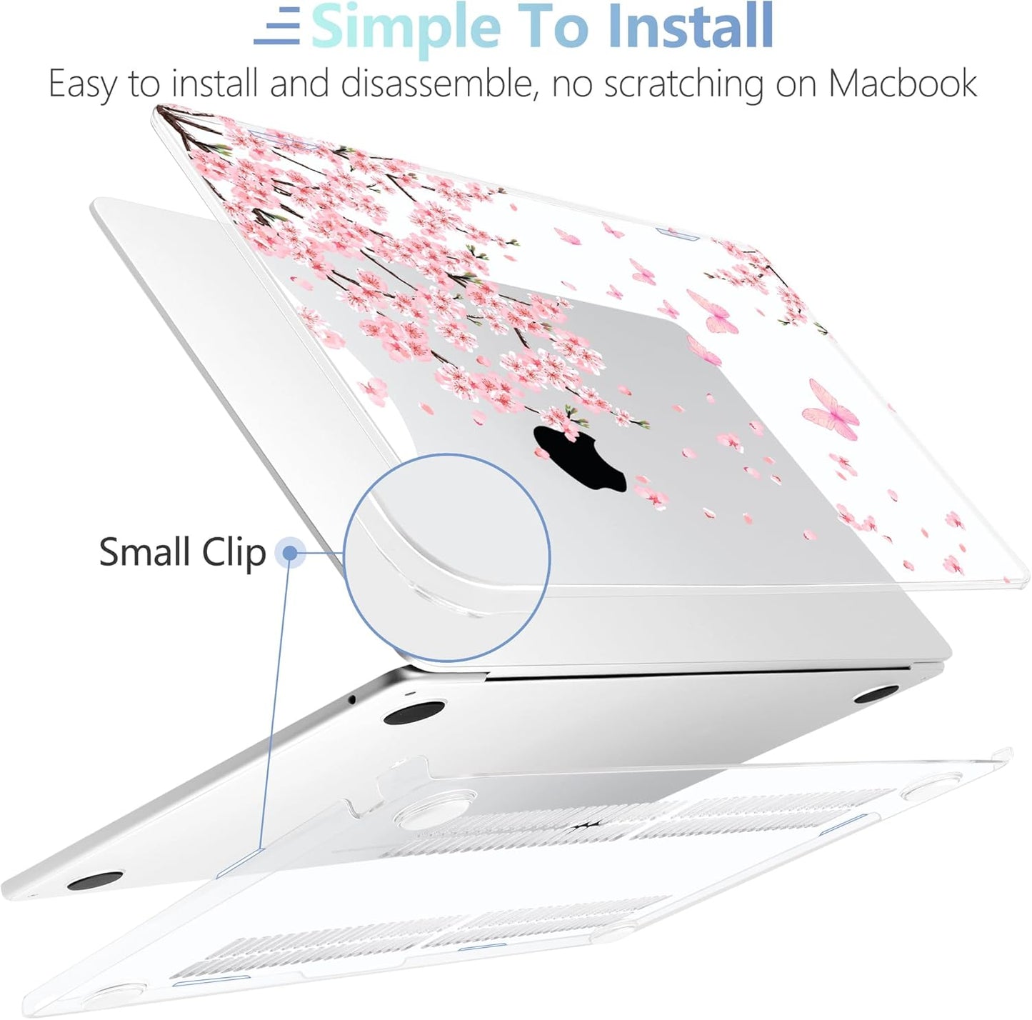 MEEgoodo Case for M4/M3/M2 MacBook Air 13.6 inch Case 2025 2024 2022, Fit Model A3240/A3113/A2681, Laptop Hard Shell with Keyboard Cover Compatible with MacBook Air 13 inch, Cherry Blossoms