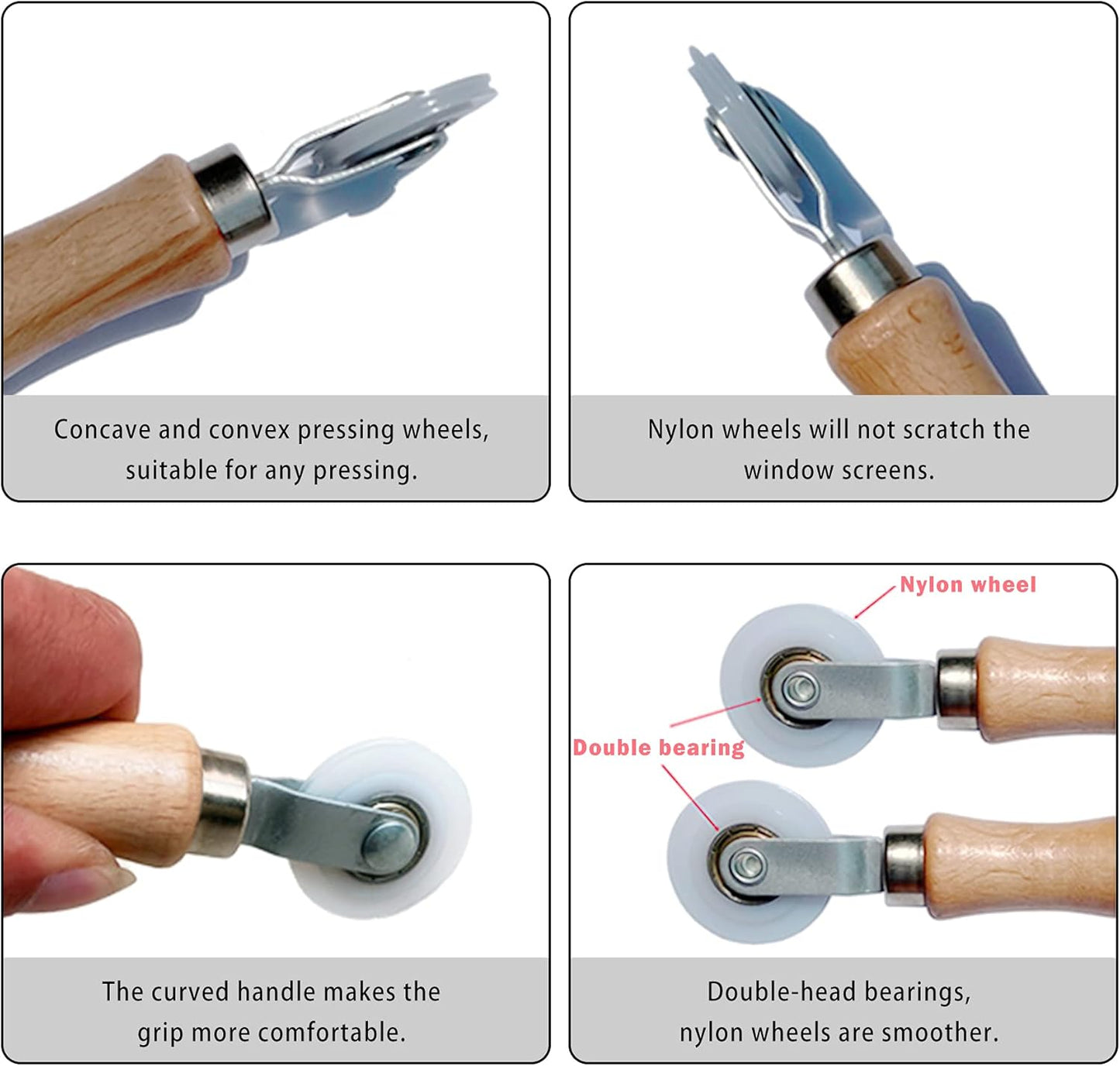 BAYTORY 3Pcs Screen Tool, Window Screen Spline Roller Tool with Wooden Handle and Steel/Nylon Bearing Wheels, Mesh Screen Door Repair Kit Easy to Use