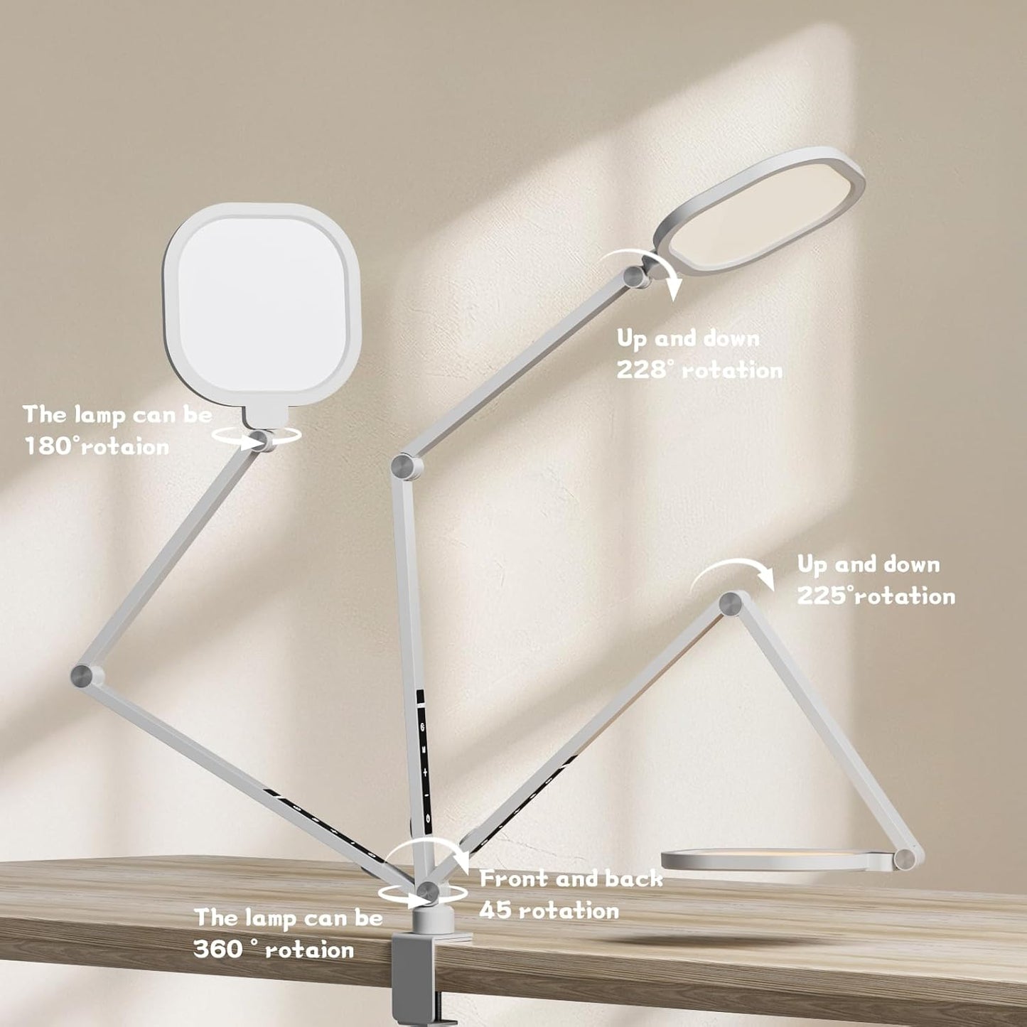 LED Desk Lamp for Home Office, 15W Desk Light with C- Clamp, Swing Arm, Memory & Timer Function, 1200LM Dimmable Computer Light for Video Calls, Conference, Study (White-Clamp)