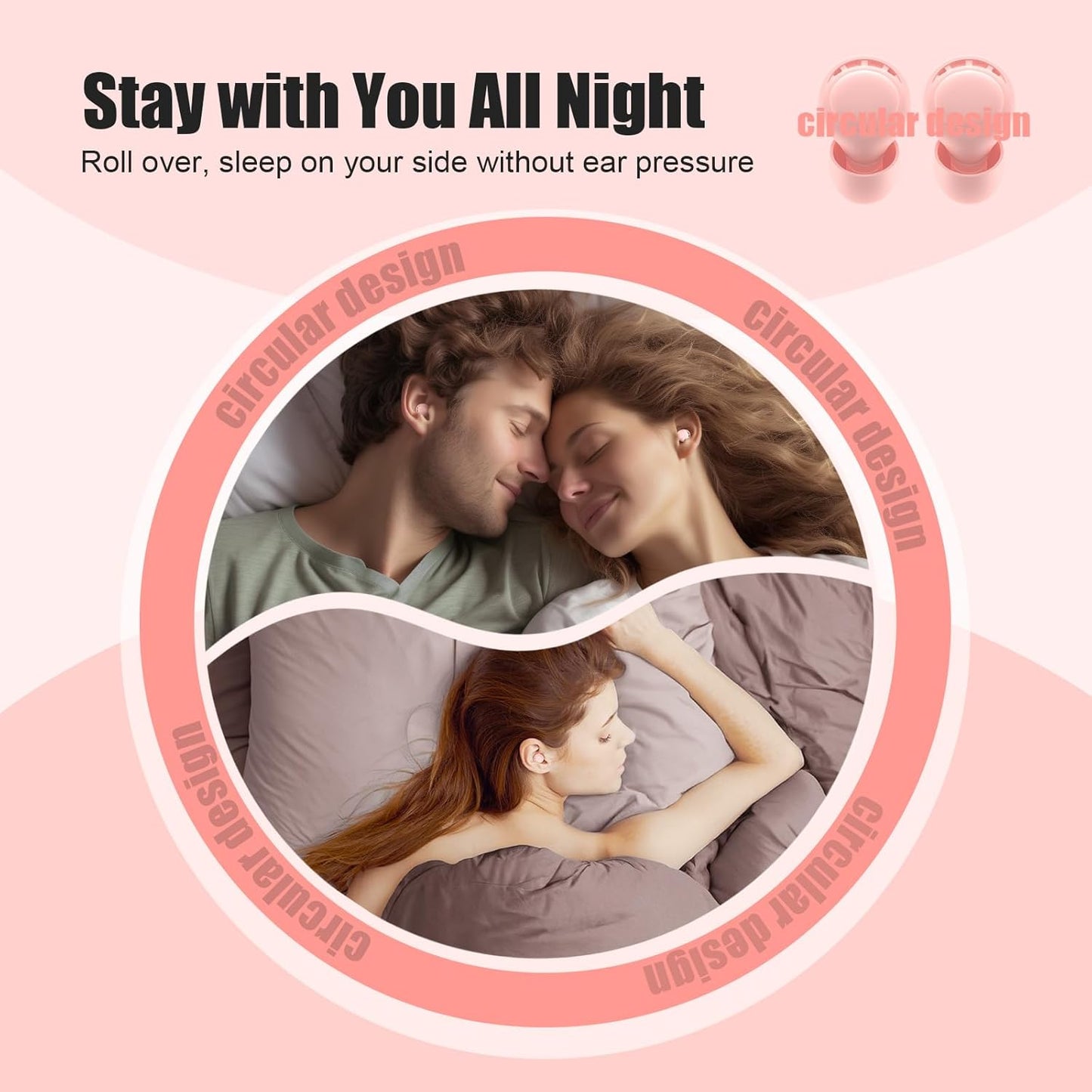 Ear Plugs for Sleeping Noise Reduction, Beinkap Reusable Earplugs Hearing Protection for Focus, Study, Work – 6 Pair Eartips in S/M/L – Flexible Silicone Soft – 35dB Noise Cancelling - Pink