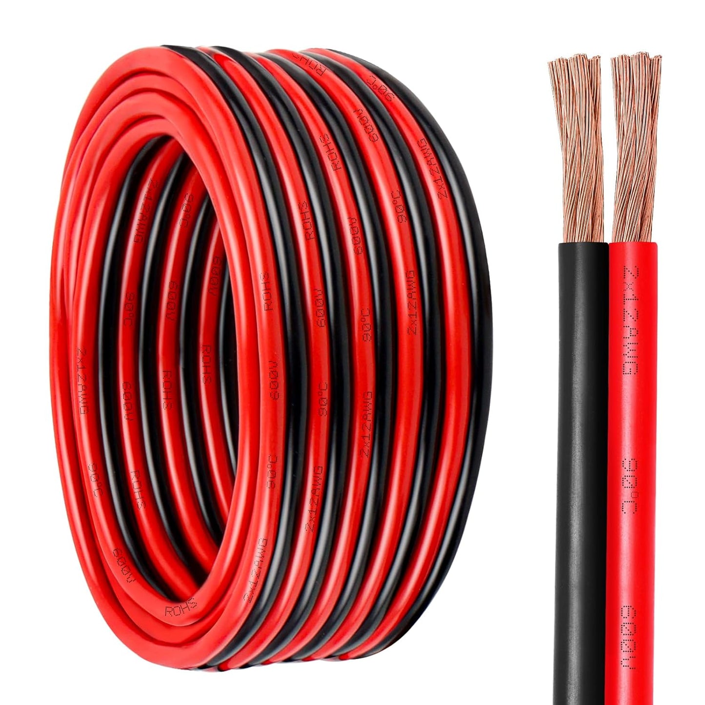 12 Gauge Wire 2 Conductors Copper Wire, 12 AWG Battery Cable Oxygen Free Copper Wire for Solar Panel, Automotive, Trailer, RV and Speaker (12 Gauge 50FT)
