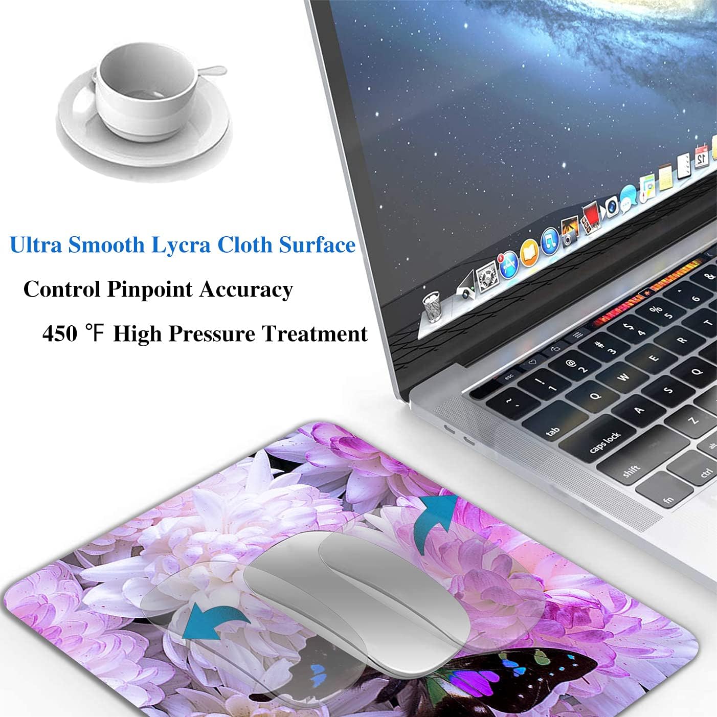 Black Butterfly Mouse Pad, White Daisy Mousepad for Design, Anti-Slip Rubber Base Wireless Mouse Pads for Laptop