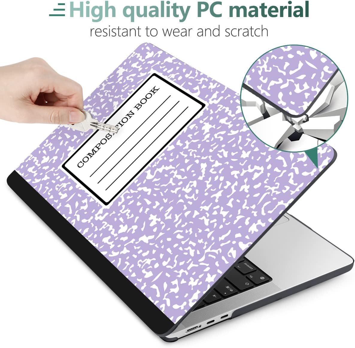 MEEgoodo Case for M4/M3/M2 MacBook Air 13.6 inch Case 2025 2024 2022, Fit Model A3240/A3113/A2681, Laptop Hard Shell with Keyboard Cover Compatible with MacBook Air 13 inch, Composition Book Purple