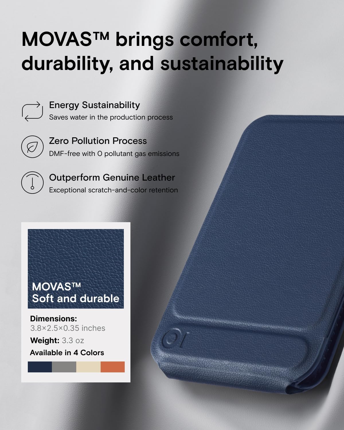 MOFT Phone Tripod Wallet, 3 in 1 Phone Stand, NFC-Supported Magnetic Phone Wallet, MOVAS Vegan Leather Adjustable Card Holder, Navy Blue