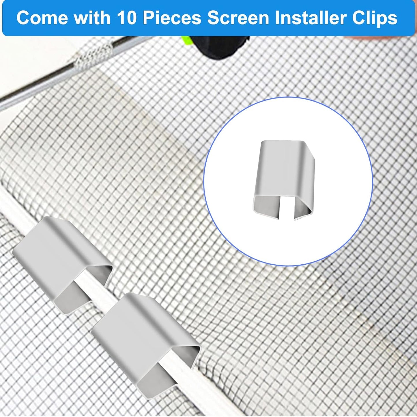 Window Screen Repair Kit Mesh Screen Spline Roller Repair Tools Kit with Screen Installer Clips, Metal and Plastic Spline Fixing Tool Kit for Window Screen