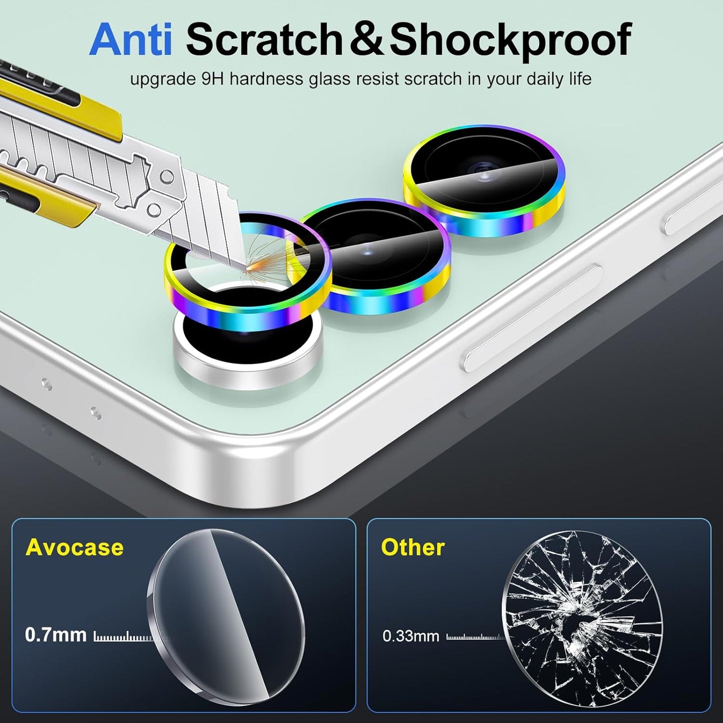 for Samsung Galaxy S24 FE Camera Lens Protector, Individual Metal Ring Tempered Glass Lens Cover, [Strong Adsorption] Scratch Resistant Ultra-Thin HD Clear Lens Cover, 1 Set-Colorful Ring