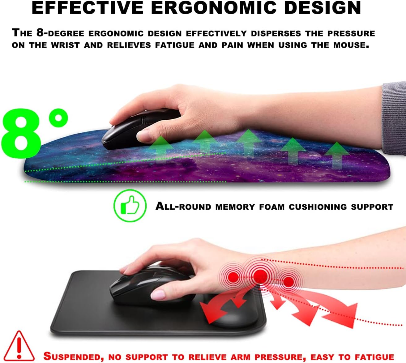 Mouse Pad Wrist Support, Ergonomic Mouse Pad with Massage Dot, Comfortable Computer Mouse Pad for Laptop, Wrist Rest Pain Relief Mousepad with Non-Slip PU Base for Office & Home, 12 x 8 in