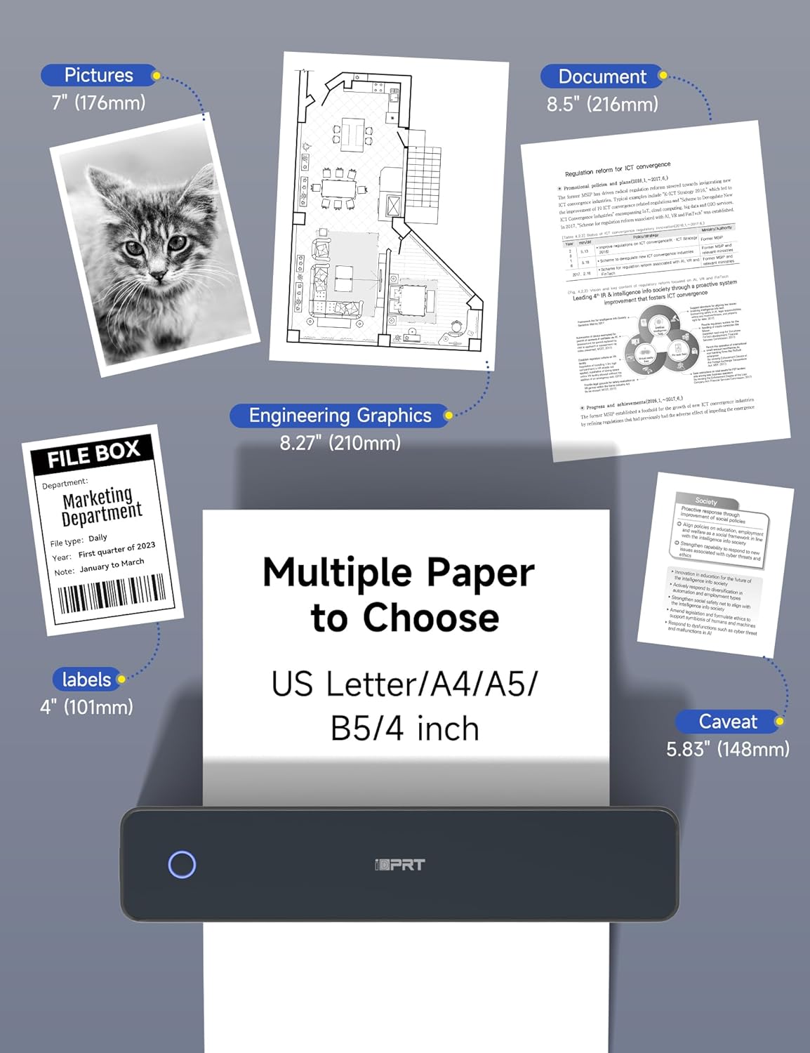 Portable Thermal Printer for Travel - 300DPI Mobile Inkless Printers, Wireless Small Printer for Home Use, Office, Vehicles, Bluetooth Printers Supports 8.5" x 11" US Letter & A4 & A5 Size, Black