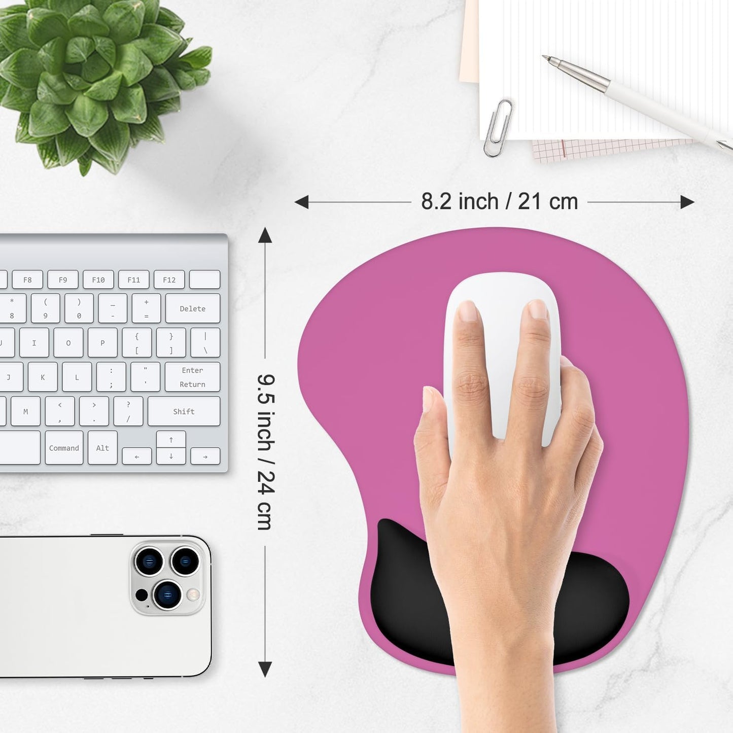 ITNRSIIET Ergonomic Mouse Pad, Cushioned Gel Wrist Rest, Non-Slip Base, Smooth Surface, Cute Multi-Color, 9.5 x 8.2 in, Black-Pink Contrast