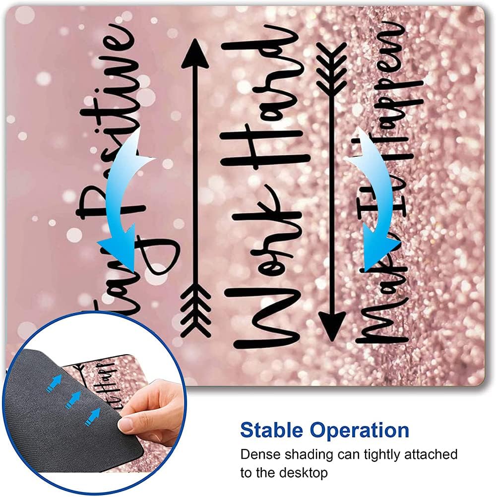 Inspirational Quote Mouse Pad, Stay Positive Work Hard and Make It Happen Motivational Pad for Women, Square Waterproof Non-Slip Rubber Base MousePads Office Laptop