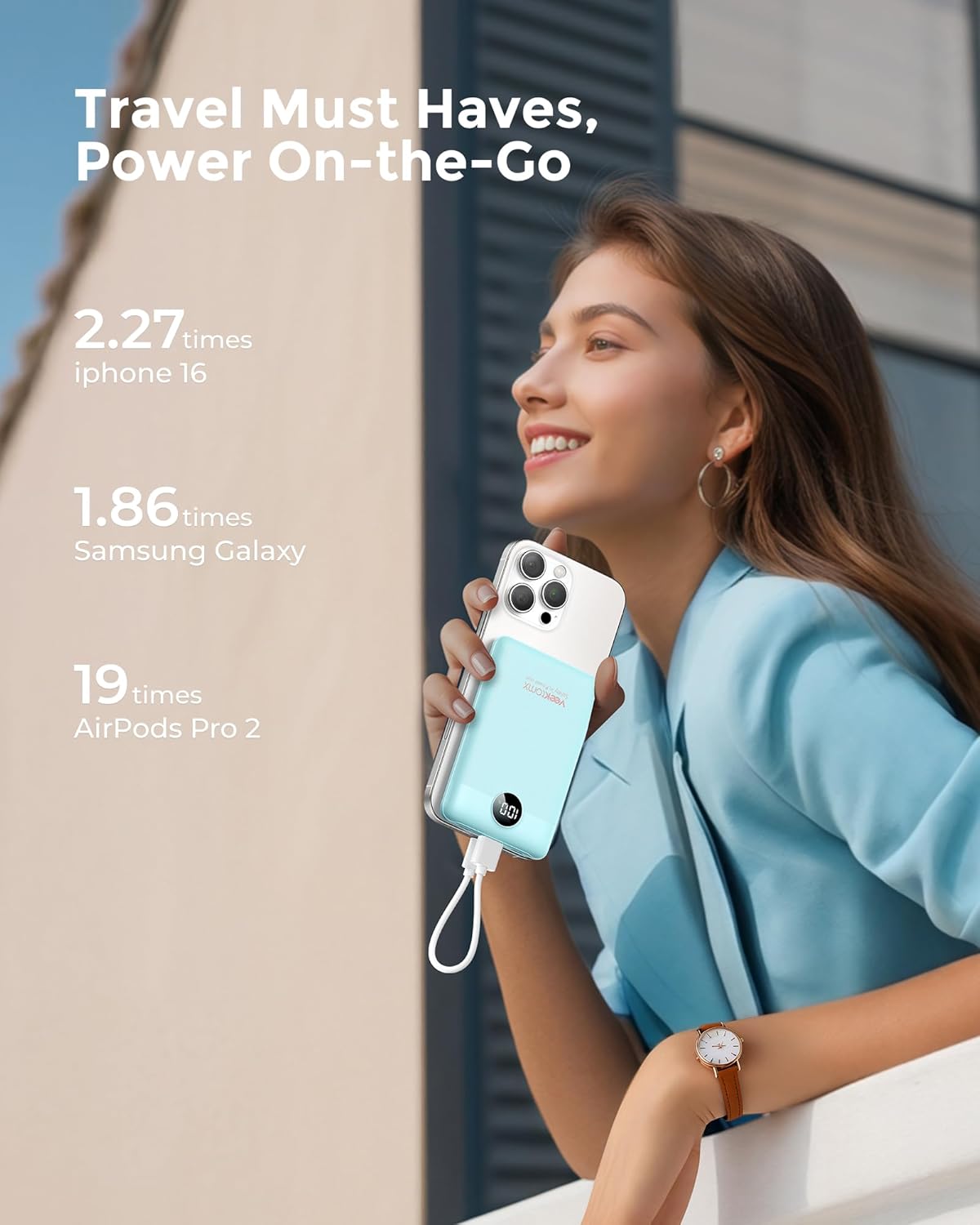 VEEKTOMX Mini Portable Charger 10000mAh, 22.5W Fast Charging Small Power Bank Slim & Lightweight Portable Phone Charger, Dual Voltage Battery Pack Compatible with iPhone/Samsung/Google/Tablet, Blue