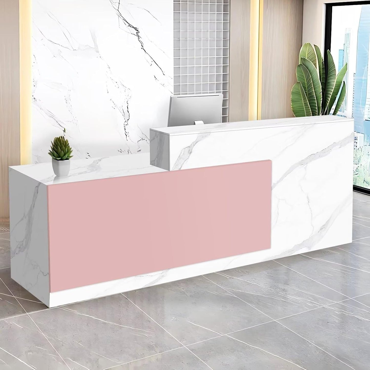 Reception Desk with Counter Modern Checkout Counter with Lockable Drawer Keyboard Tray Receptionist Desk for Office Salon Reception Table P Left 47inch/120cm