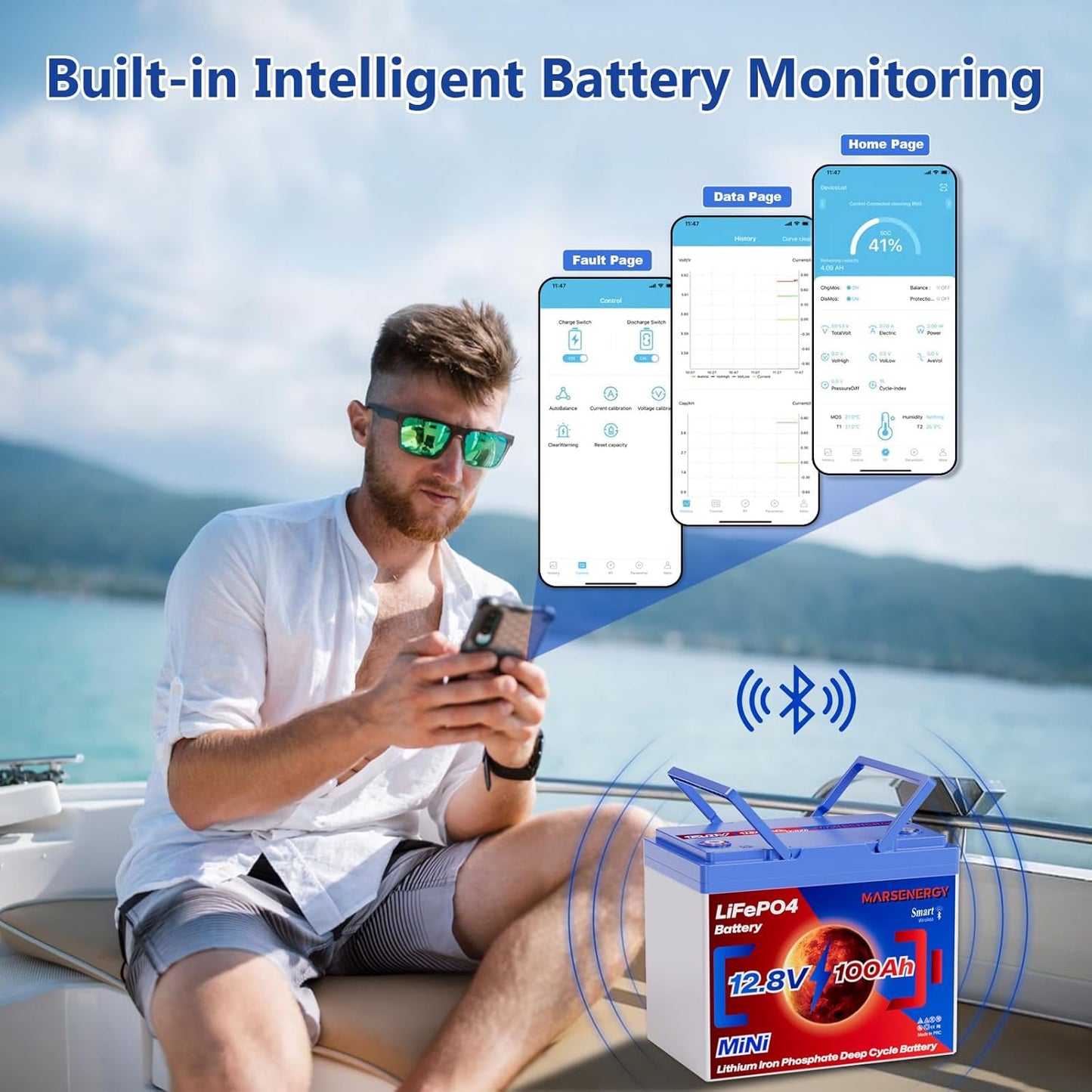 12V 100Ah Lifepo4 Battery, Bci Group 24, Built-In 100A Smart BMS, 4500 To 15000 Deep Cycle Grade A Cells Lithium Battery For Rv, Trolling Motor, Marine, Home Energy Storage, Solar Panel System (BT1PC)