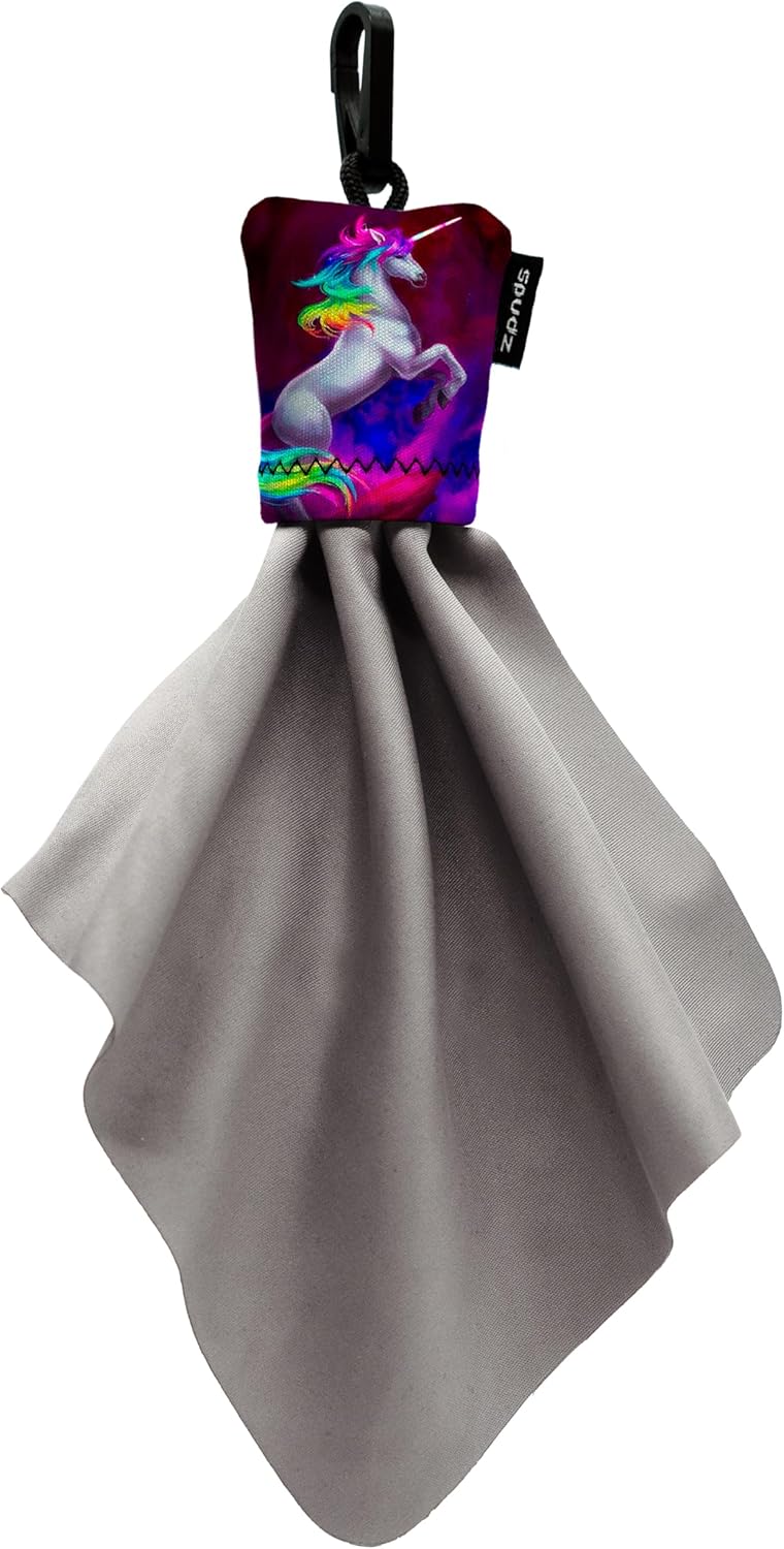 SPUDZ Classic Microfiber Lens Cleaner – Clip-On Pouch, Washable – for Binoculars, Scopes, Glasses, Screens | Vibrant Unicorn, 6 x 6 Inch