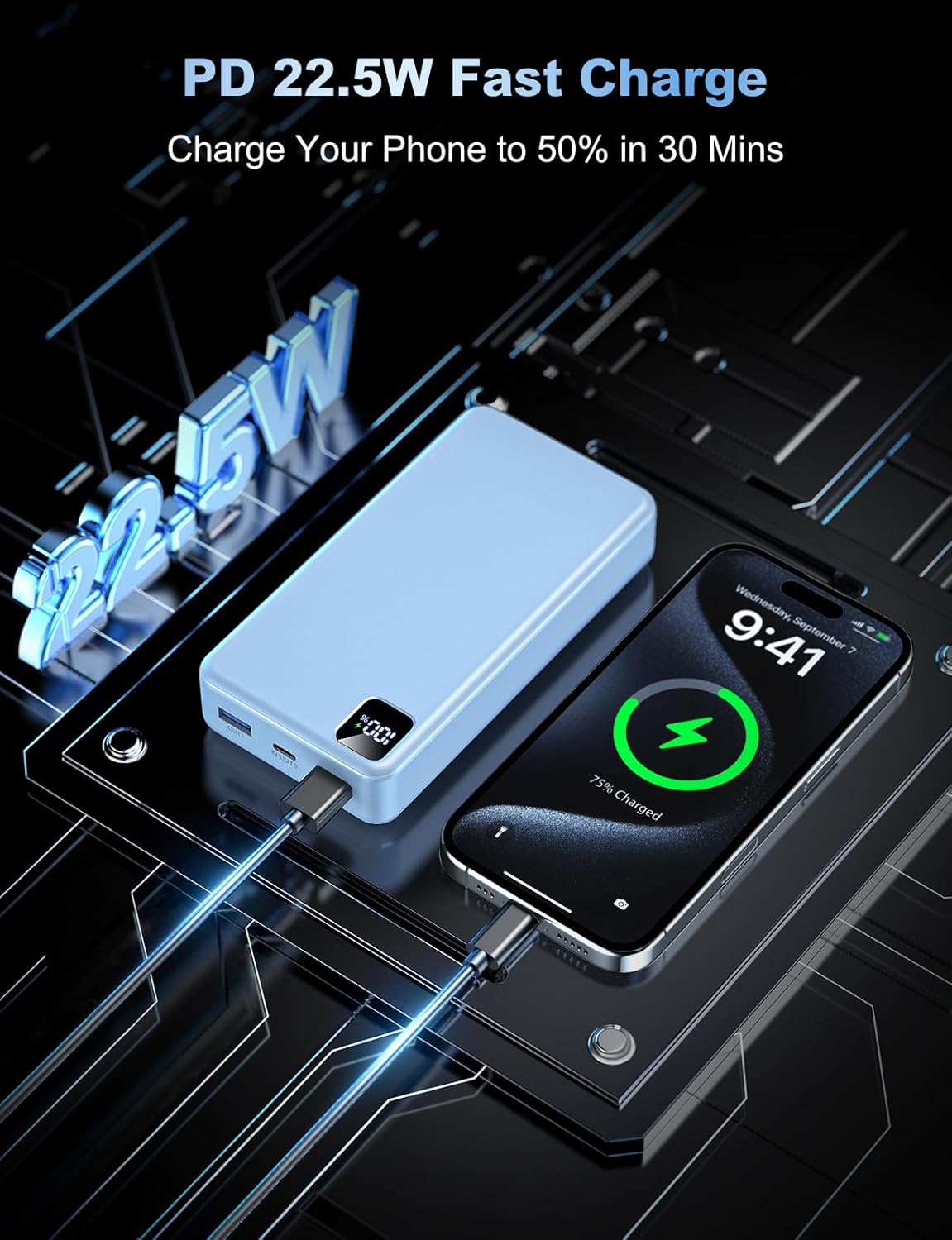 Portable Charger Power Bank 56800mAh Battery Pack-22.5W Fast Charging with USB C & LED Display, 3 Outputs High Capacity Portable Power Bank for iPhone 16/15/14/13 Series, Samsung, iPad etc