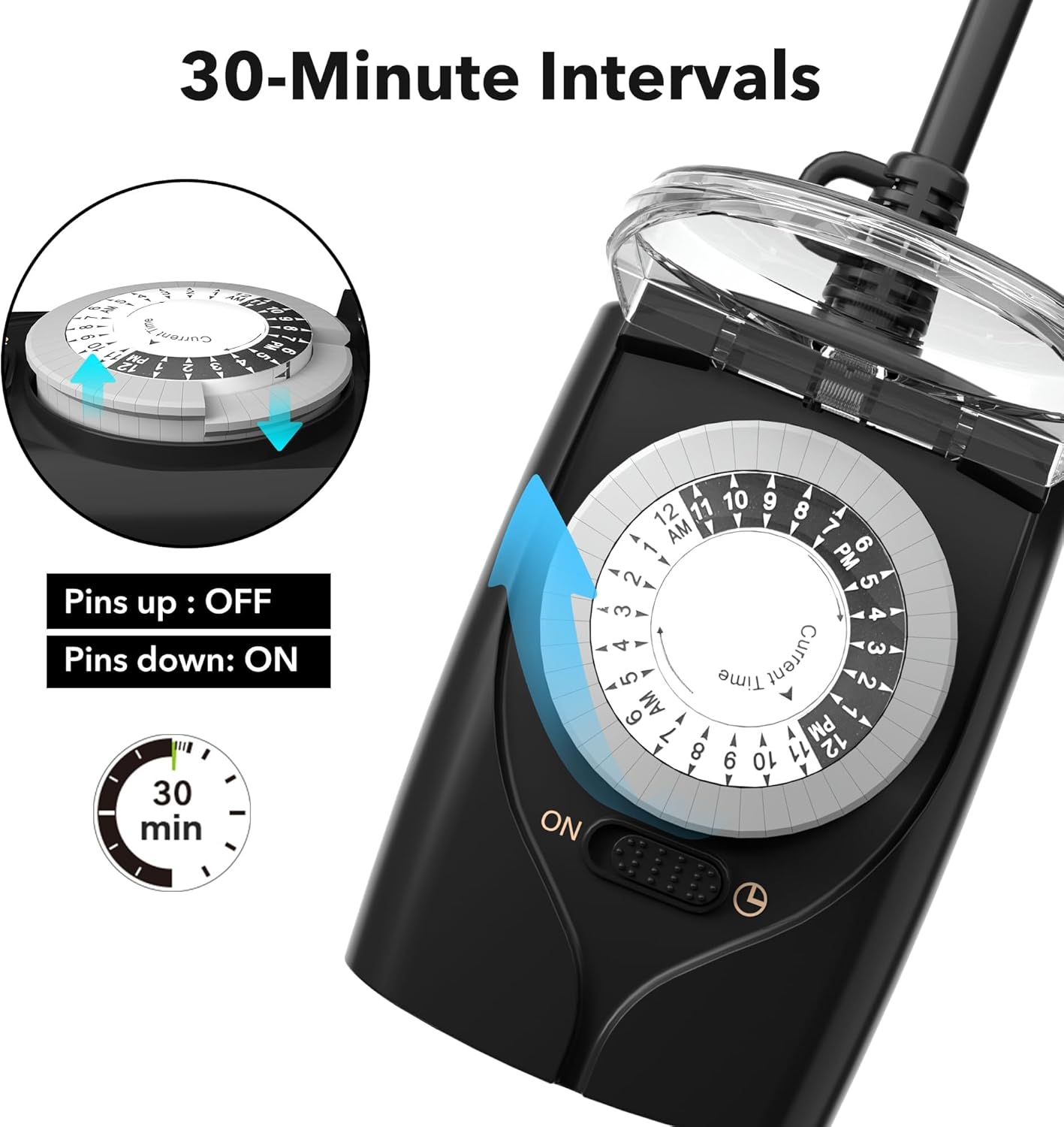 HBN Outdoor Timer Outlet Waterproof, 24 Hour Mechanical Light Timers for Electrical Outlets Outdoor Weatherproof, 2 Grounded Outlets for Christmas Lights, Pool Pump, 15A 1/2HP