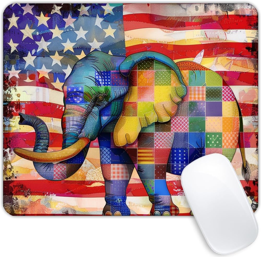 Square Mouse Pad American Flag，Colorful Baby Elephant-1,Gaming Mouse Pads for Desk,Soft Computer Waterproof Non-Slip Mouse Mat