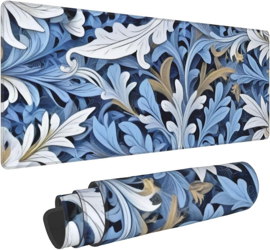 Gaming Mouse Pad, Large Non-Slip Rubber Base Mousepad, Keyboard Mouse Mat, Desk Pad with Stitched Edges, 31.5x11.8inch, Morris Leaves