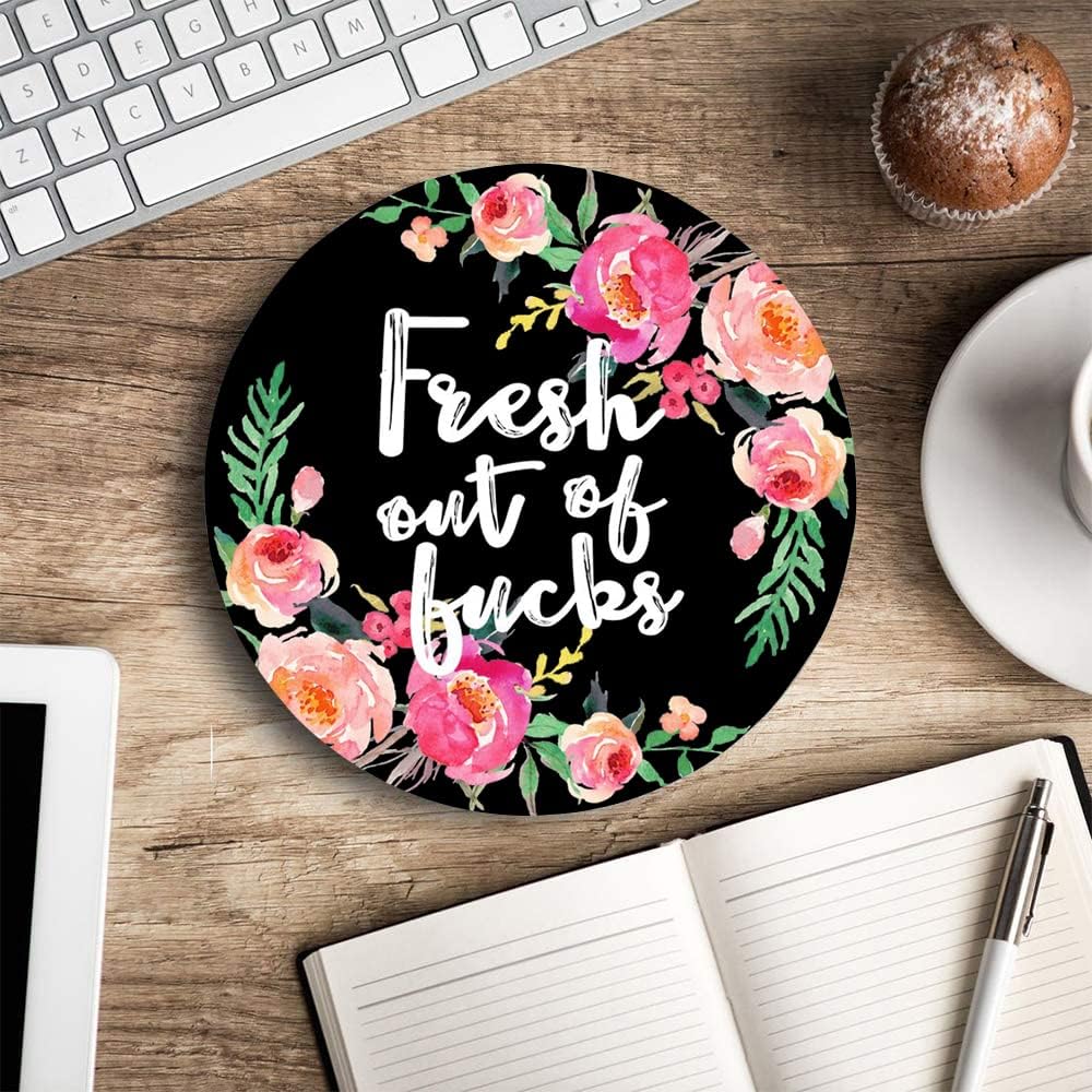 Mouse Pad Floral, Fashion Funny Wording with Flowers Mouse Pad, Waterproof Circular Small Mouse Pads with Designs for Women, Non-Slip Rubber MousePads for Office Laptop